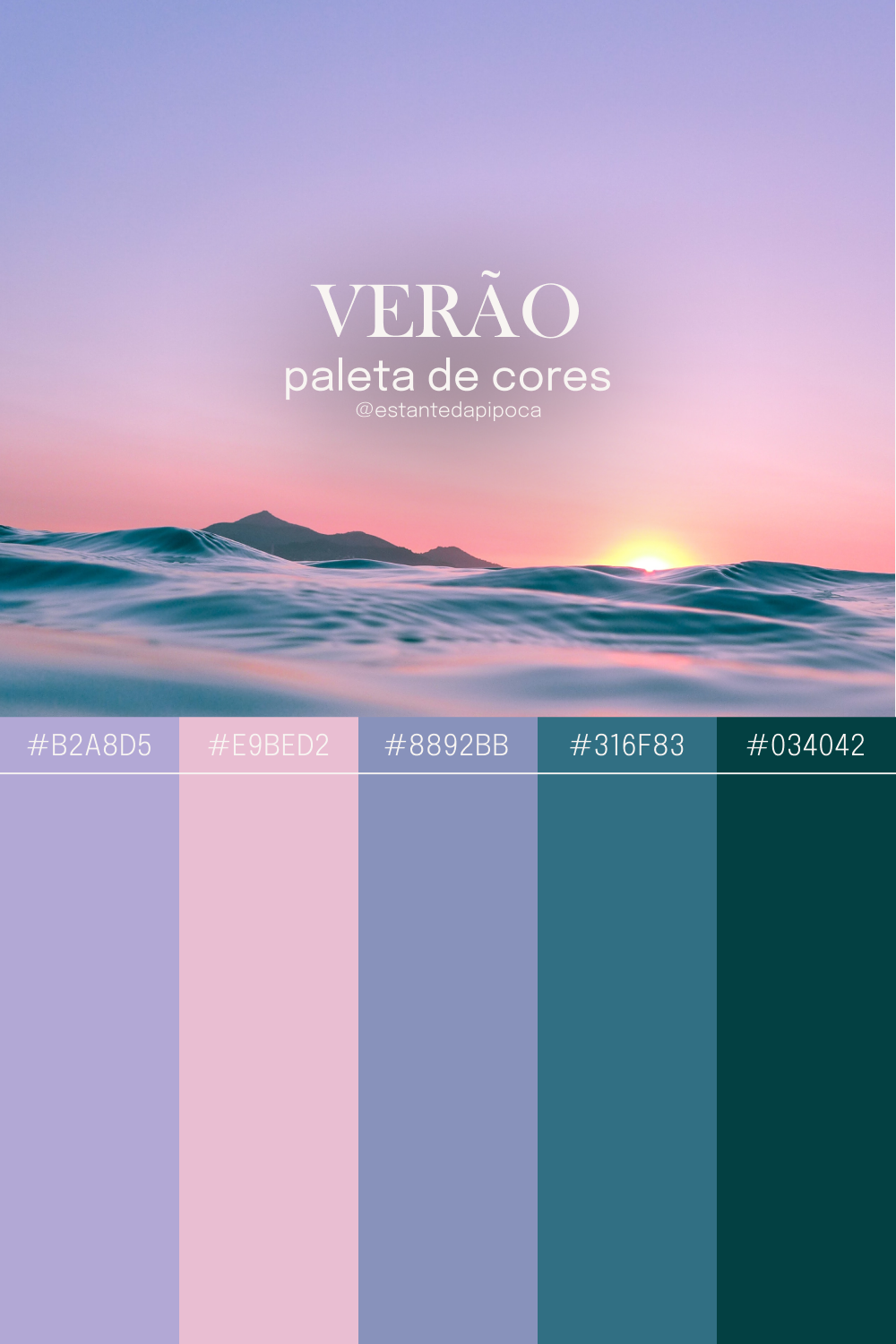 Paleta de 5 cores, inspirada no verão. O código das cores está logo abaixo.
