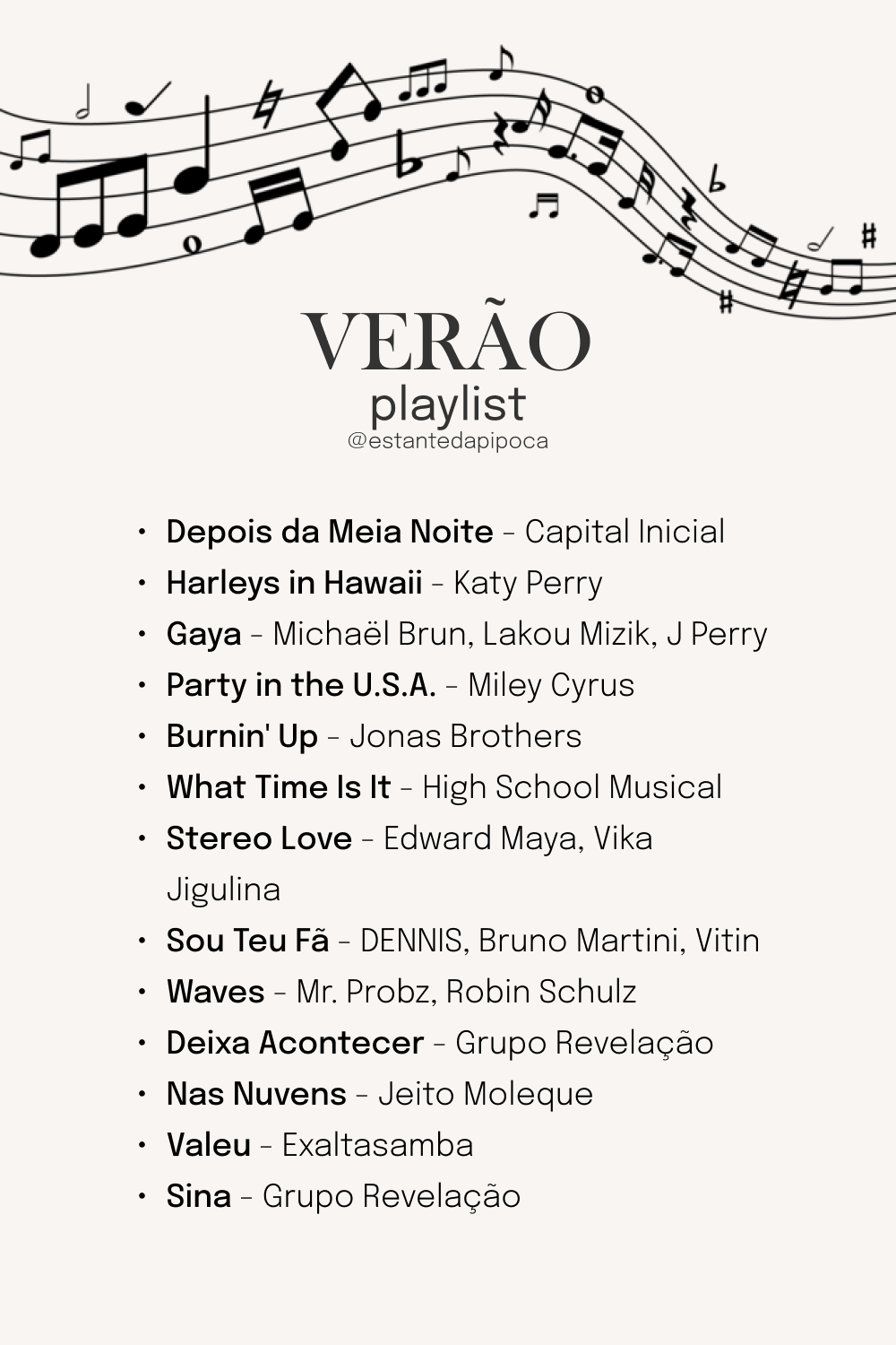 Playlist de músicas para o verão. As músicas estão descritas abaixo.