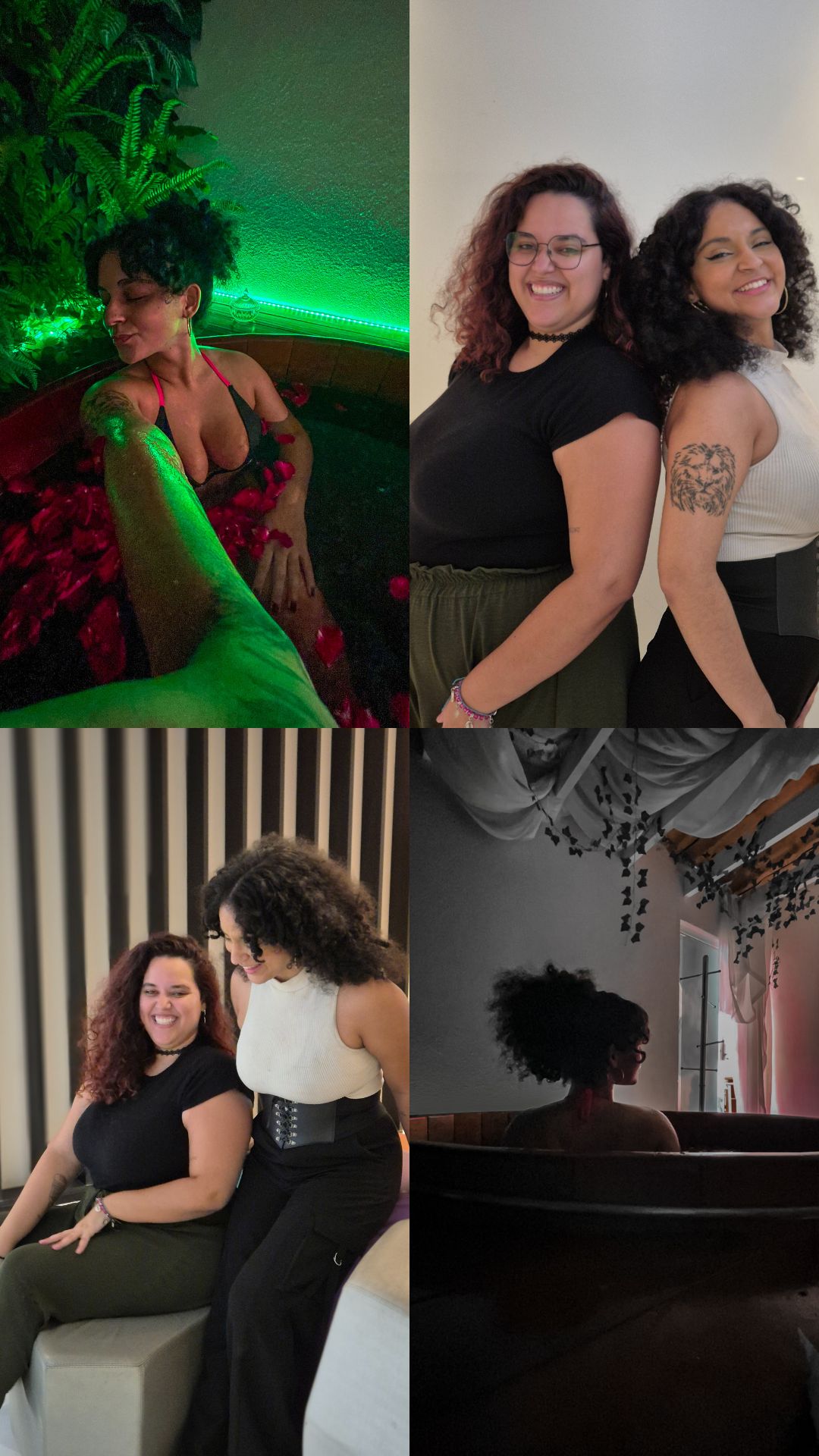 4 fotos do meu mês de abril de 2025, sendo duas fotos minha no SPA e duas fotos com a minha sócia, Yamana