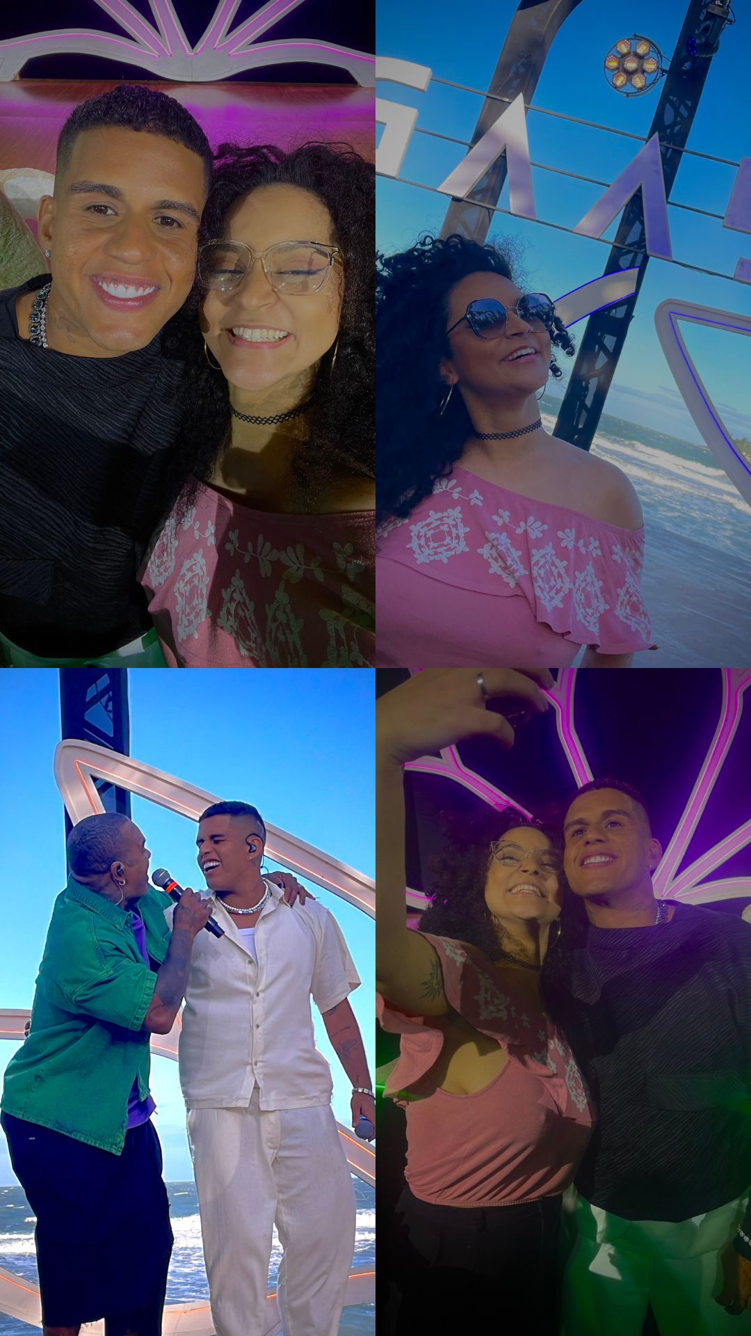 Fotos do show/gravação do DVD "Gaab no Entardecer", sendo: duas fotos minha com o Gaab, uma foto minha em frente ao palco e uma foto do Gaab e do Rodriguinho cantando.