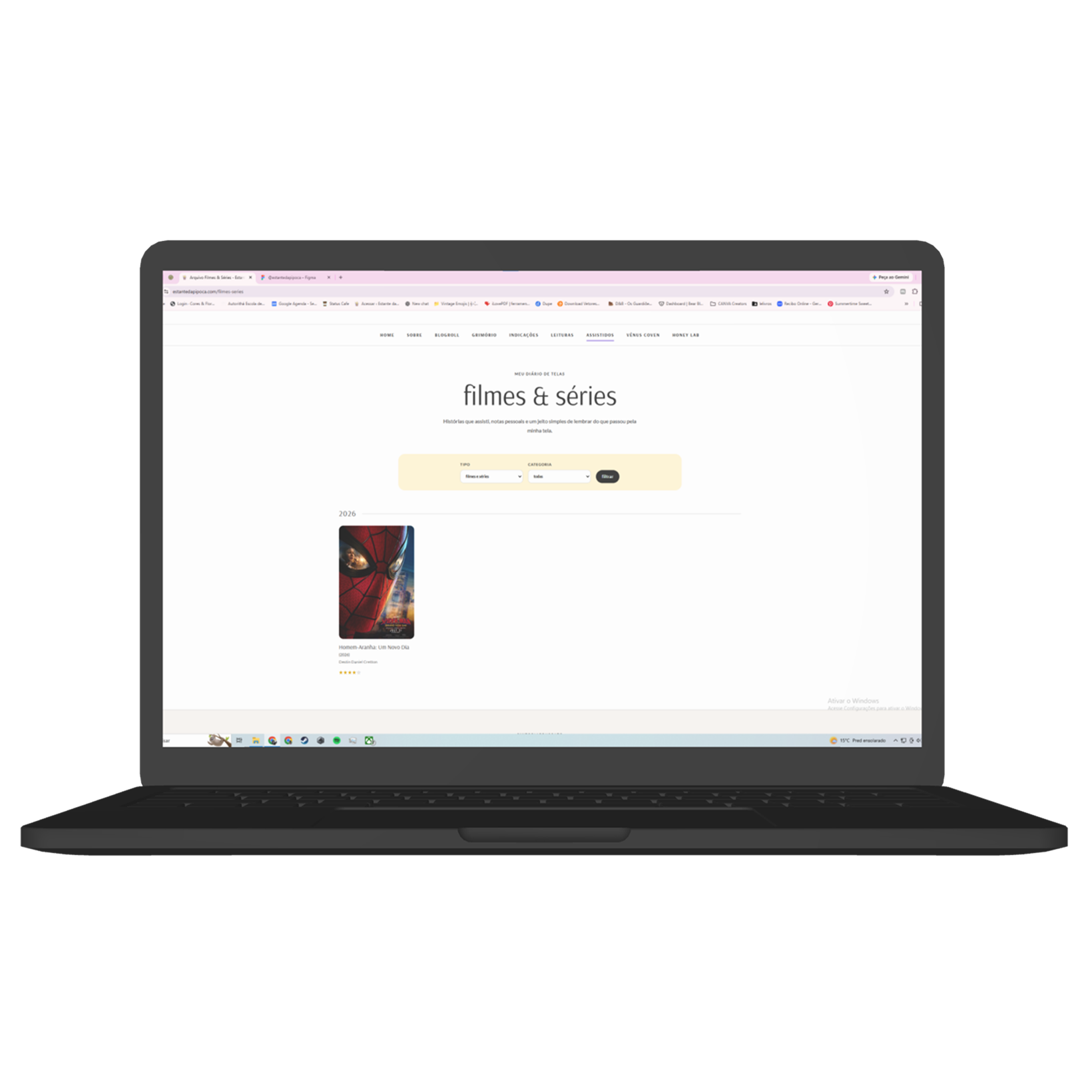 Mockup de notebook que mostra a página de séries do blog